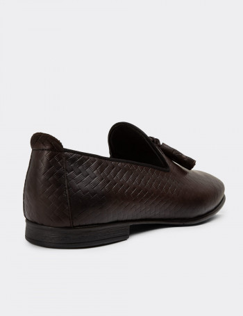 Erkek Kahverengi Hakiki Deri Püsküllü Loafer - 01702MKHVC26