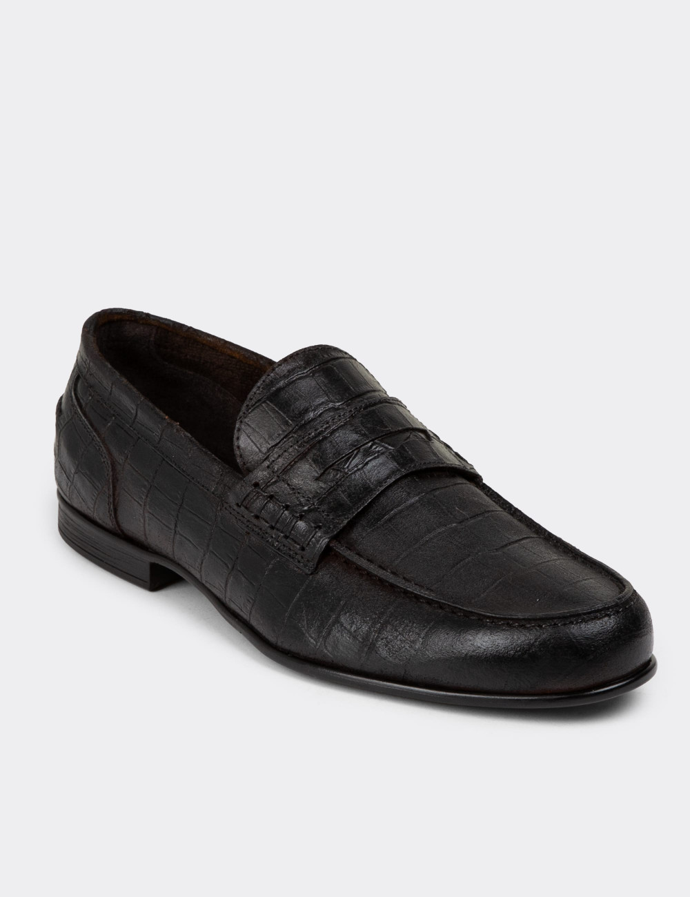 Erkek Kahverengi Hakiki Deri Kroko Vintage Loafer - 01978MKHVC12 Erkek Kahverengi Hakiki Deri Kroko Vintage Loafer - 01978MKHVC12