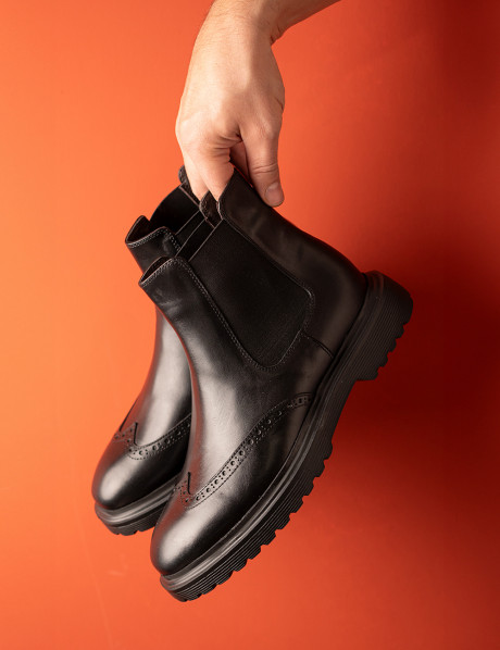 Hakiki Deri Siyah Erkek Chelsea Bot