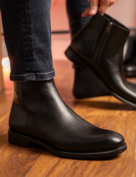 Hakiki Deri Siyah Chelsea Erkek Bot