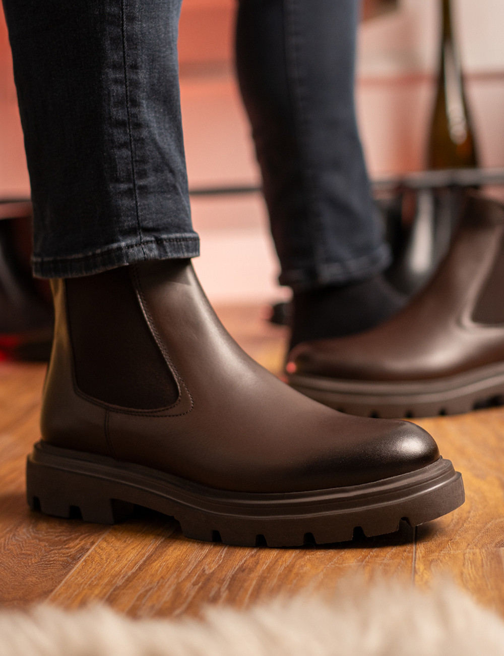 Hakiki Deri Kahverengi Erkek Chelsea Bot - 01982MKHVE01