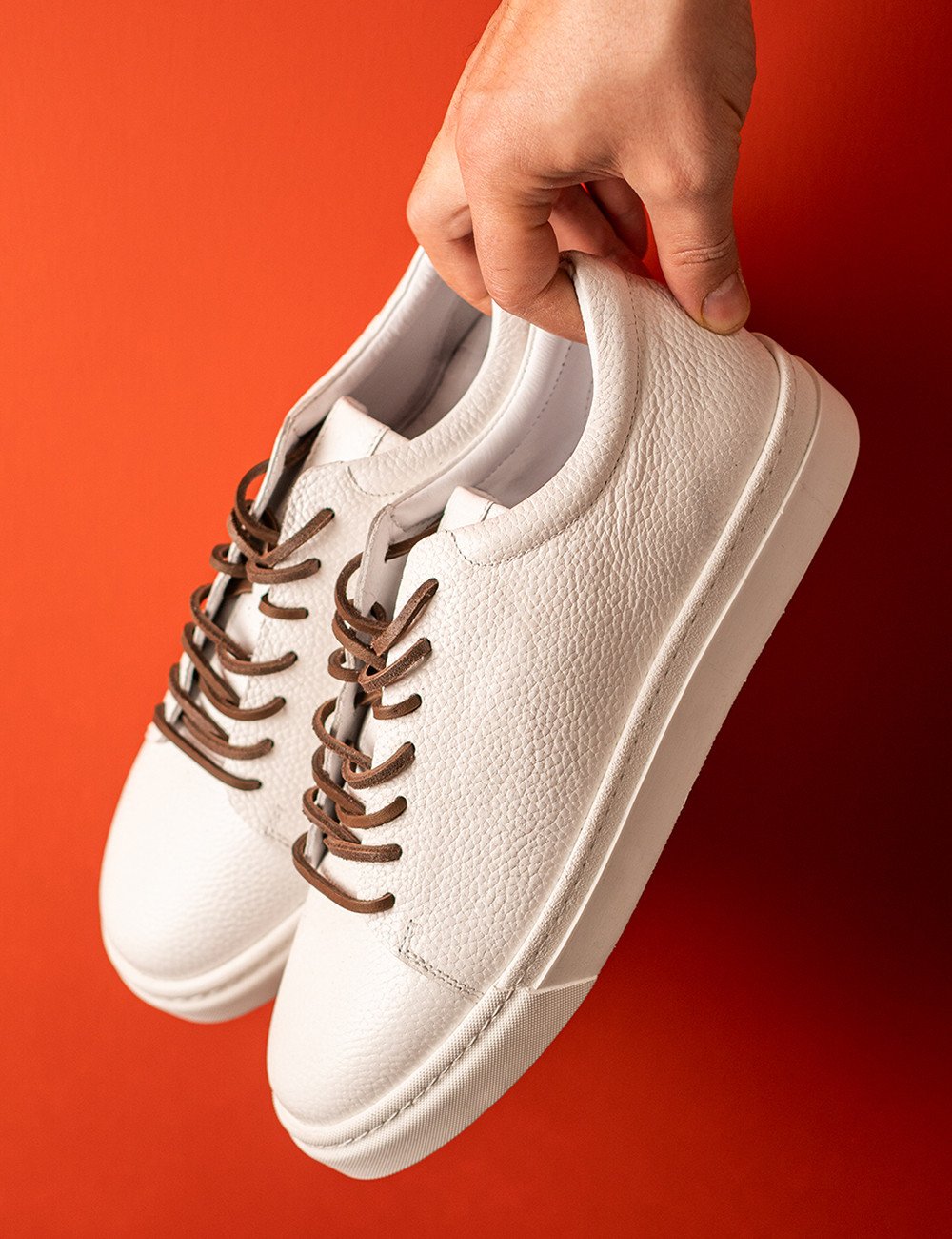 Erkek Hakiki Deri Beyaz Sneaker Ayakkabı - 02004MBYZC01