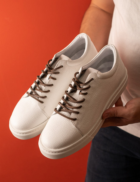 Erkek Hakiki Deri Beyaz Sneaker Ayakkabı