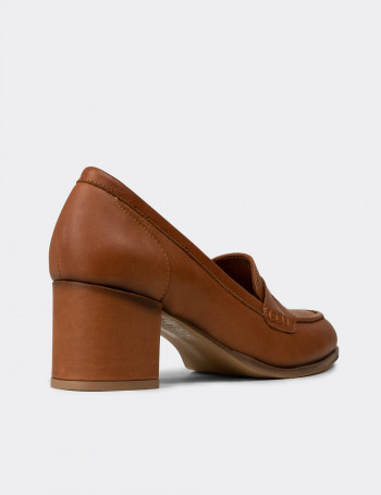 Kadın Hakiki Deri Taba Rengi Topuklu Makosen - A3440ZTBAM01