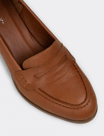 Kadın Hakiki Deri Taba Rengi Topuklu Makosen - A3440ZTBAM01