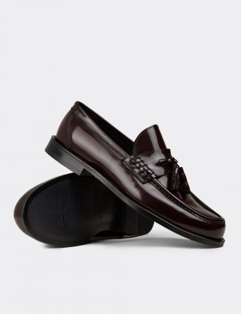 Erkek Bordo Hakiki Deri Püsküllü Makosen - 02001MBRDM01