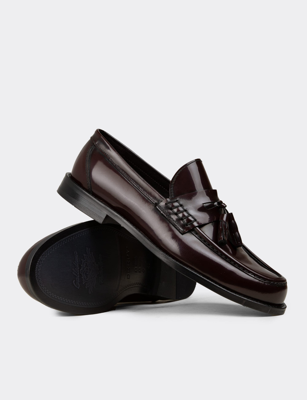 Erkek Bordo Hakiki Deri Püsküllü Makosen - 02001MBRDM01