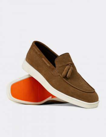 Erkek Hakiki Süet Taba Renk Loafer Ayakkabı - 01994MTBAC01