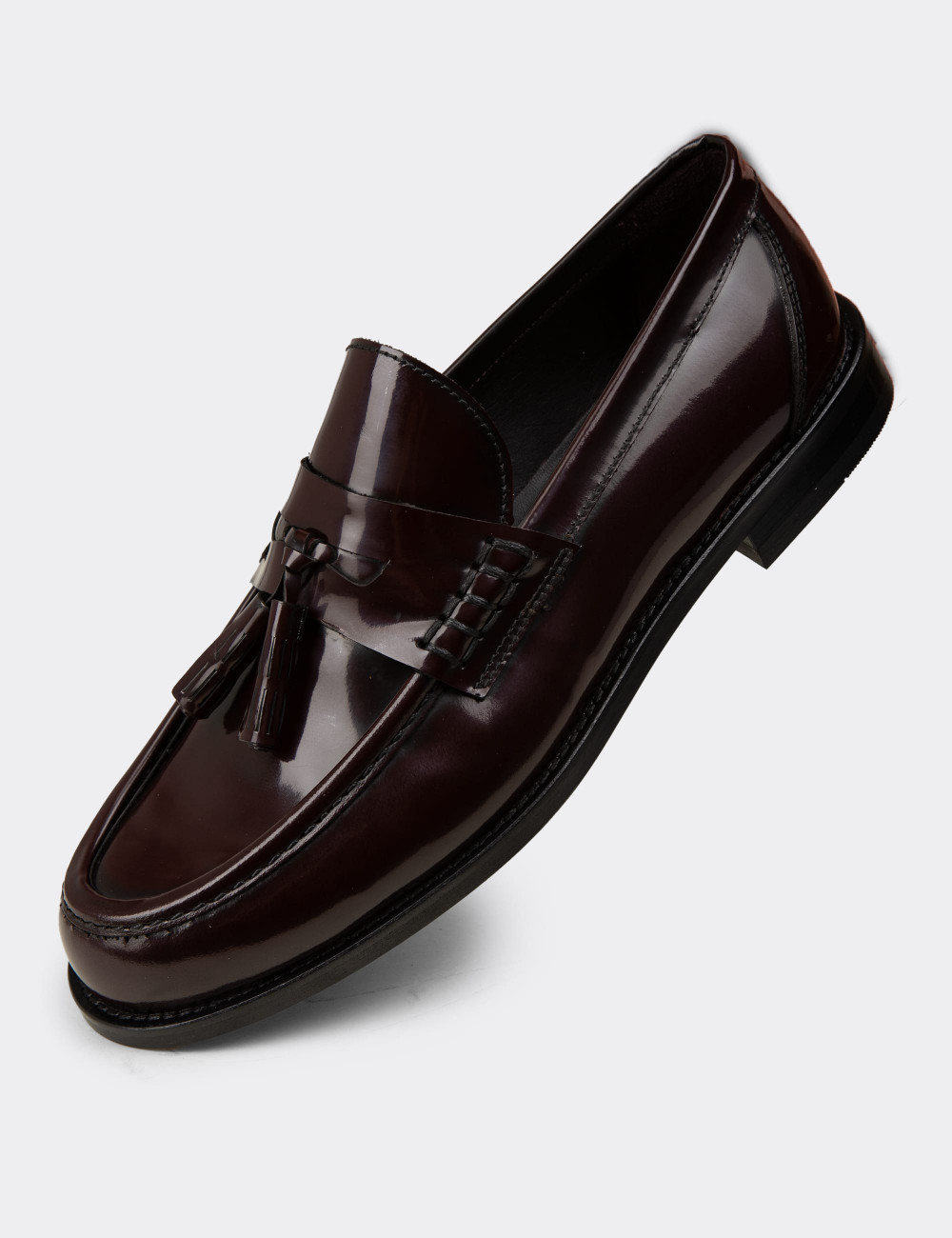 Erkek Bordo Hakiki Deri Püsküllü Makosen - 02001MBRDM01