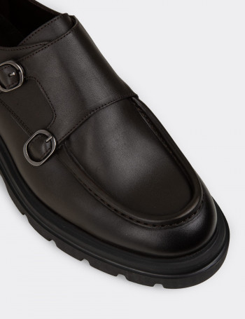 Erkek Hakiki Deri Haki Çift Tokalı Günlük Ayakkabı - 02008MHAKE01