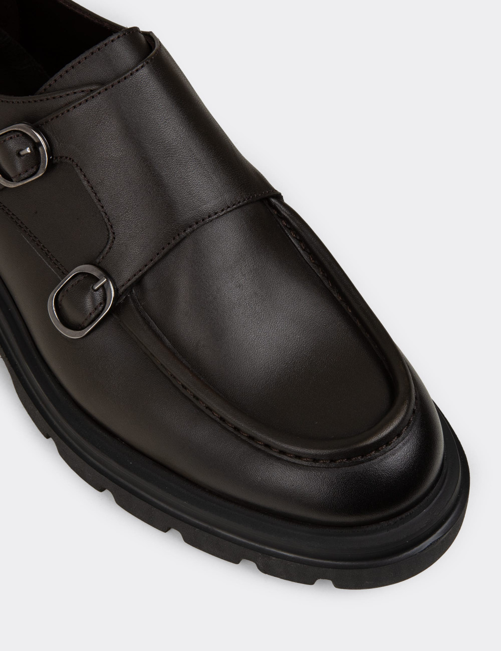 Erkek Hakiki Deri Haki Çift Tokalı Günlük Ayakkabı - 02008MHAKE01