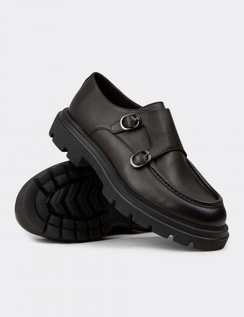 Erkek Hakiki Deri Haki Çift Tokalı Günlük Ayakkabı - 02008MHAKE01