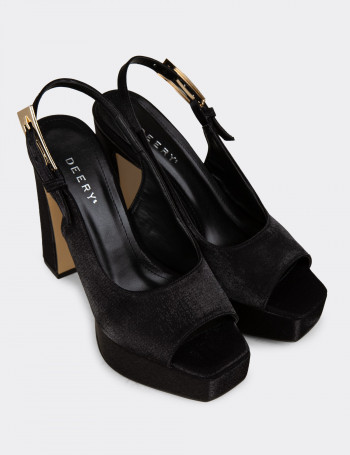 Kadın Siyah Saten Abiye Ayakkabı - SM229ZSYHM01