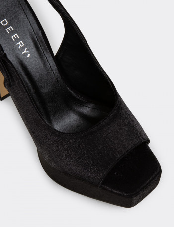 Kadın Siyah Saten Abiye Ayakkabı - SM229ZSYHM01