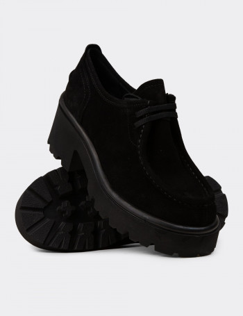 Kadın Hakiki Süet Siyah Günlük Ayakkabı - 42411ZSYHC01