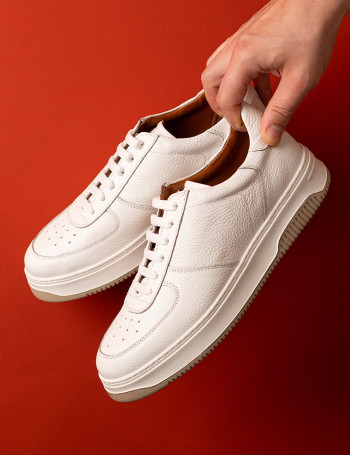 Hakiki Deri Beyaz Erkek Sneaker Ayakkabı - 01965MBYZE03
