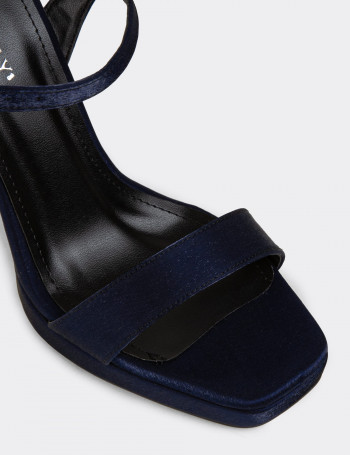 Kadın Lacivert Saten Abiye Ayakkabı - SM198ZLCVM01