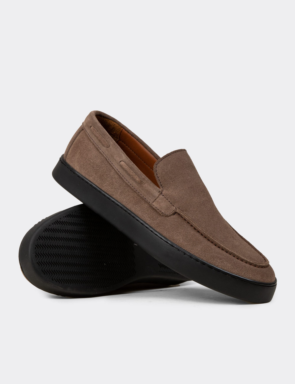 Erkek Hakiki Süet Vizon Renk Loafer Ayakkabı - 01993MVZNC01