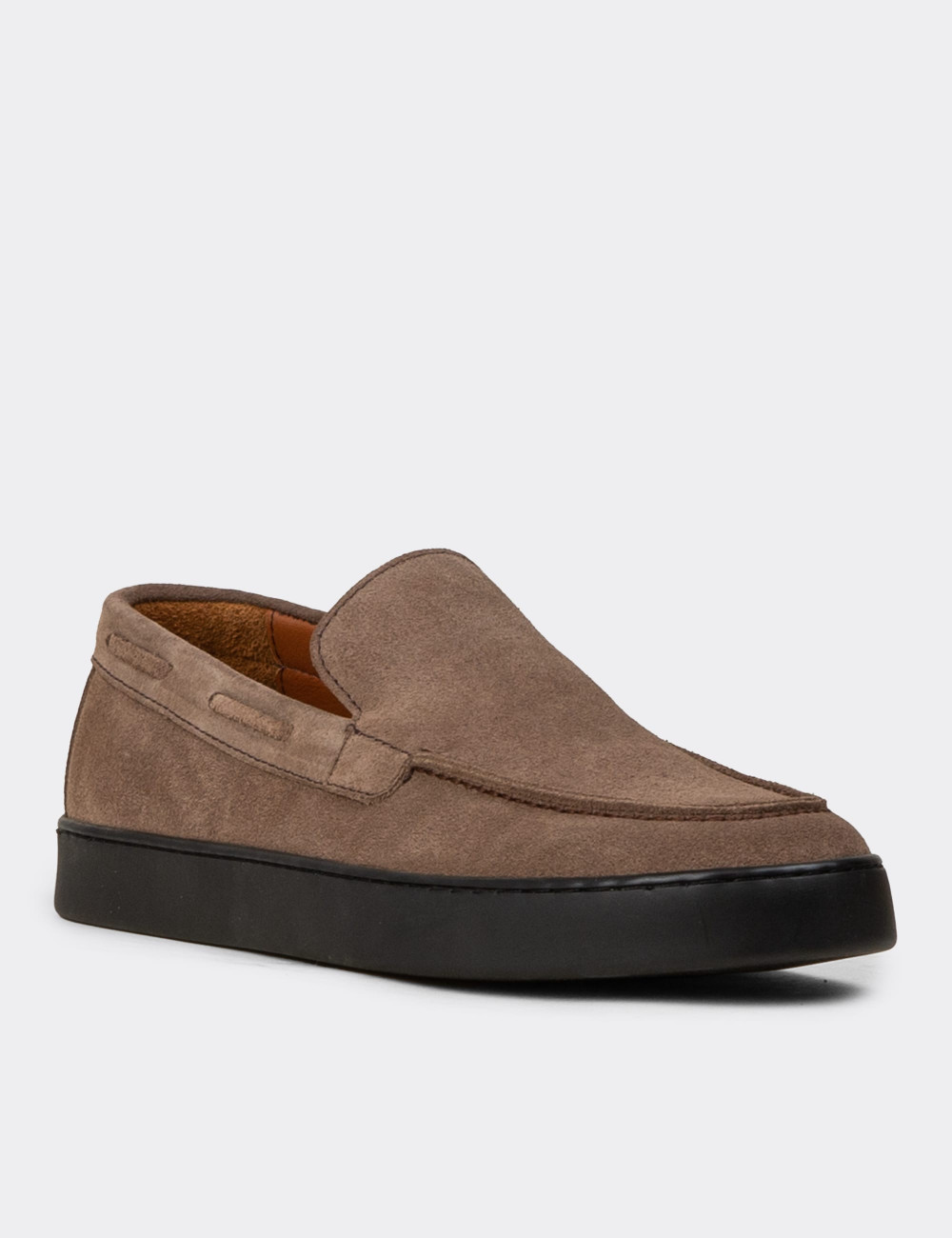 Erkek Hakiki Süet Vizon Renk Loafer Ayakkabı - 01993MVZNC01