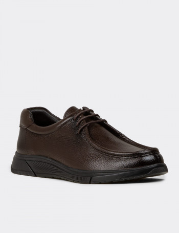 Erkek Kahverengi Hakiki Deri Günlük Ayakkabı - 02003MKHVE01