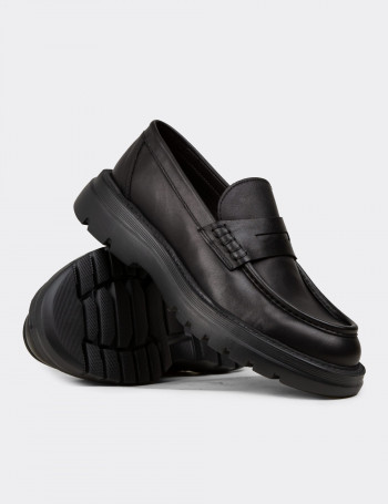 Erkek Hakiki Deri Siyah Loafer Ayakkabı - 02006MSYHE01