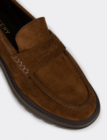 Erkek Hakiki Süet Taba Renk Loafer Ayakkabı - 02006MTBAE02