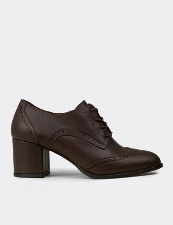 Kadın Hakiki Deri Kahverengi Günlük Topuklu Ayakkabı