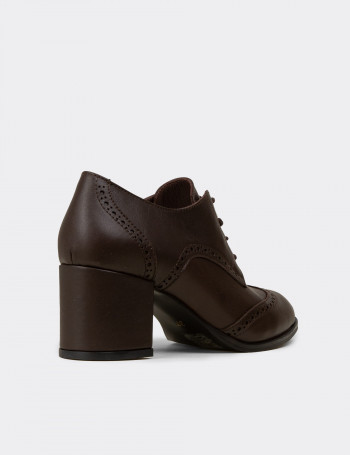 Kadın Hakiki Deri Kahverengi Günlük Topuklu Ayakkabı - A3441ZKHVM01