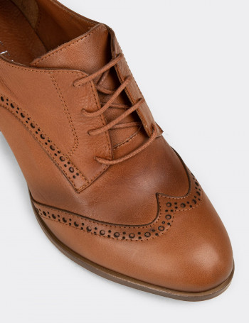 Kadın Hakiki Deri Taba Günlük Topuklu Ayakkabı - A3441ZTBAM01