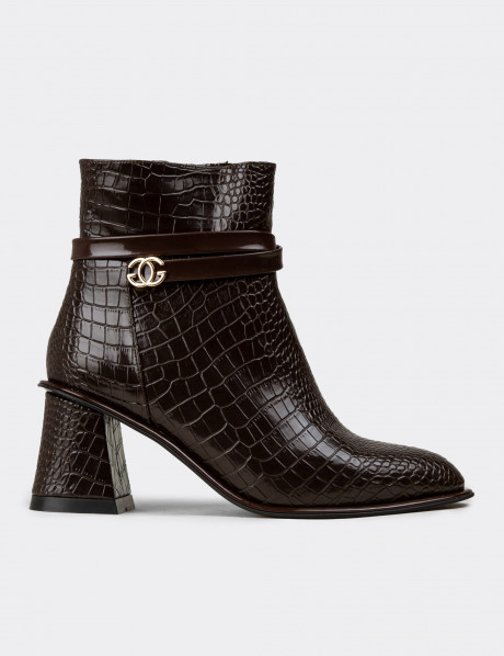 Kadın Kahverengi Kroko Desen Bot