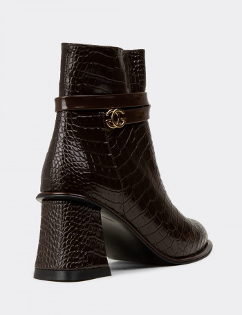 Kadın Kahverengi Kroko Desen Bot - K1324ZKHVC01