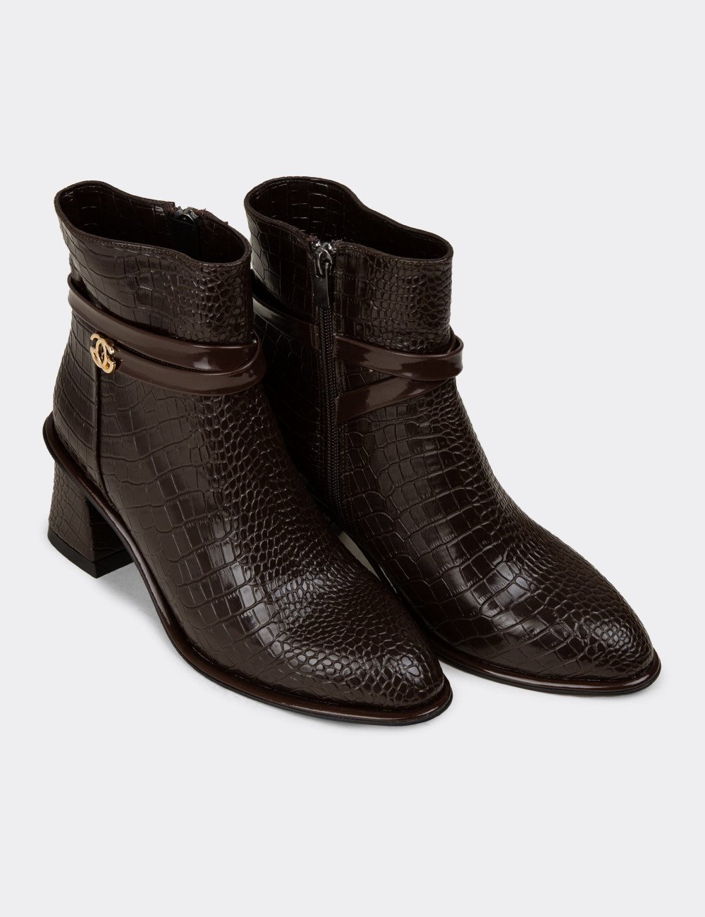 Kadın Kahverengi Kroko Desen Bot - K1324ZKHVC01