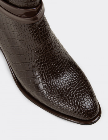 Kadın Kahverengi Kroko Desen Bot - K1324ZKHVC01