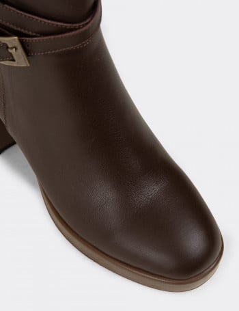 Kadın Hakiki Deri Kahverengi Fermuarlı Bot - A3444ZKHVC01