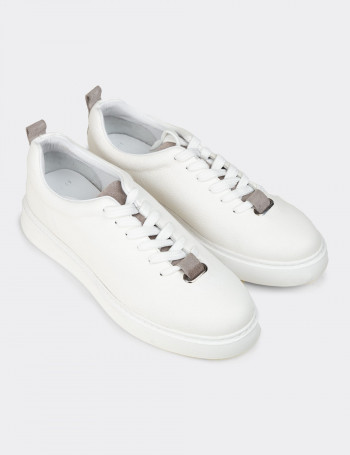 Erkek Beyaz Hakiki Deri Sneaker Ayakkabı - 02010MBYZP01