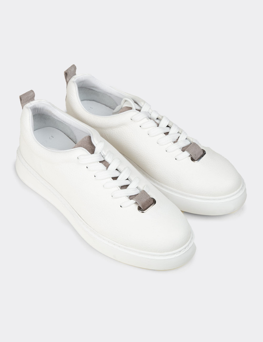 Erkek Beyaz Hakiki Deri Sneaker Ayakkabı - 02010MBYZP01