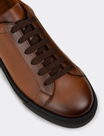Erkek Hakiki Deri Taba Renk Sneaker Ayakkabı - 02018MTBAC01