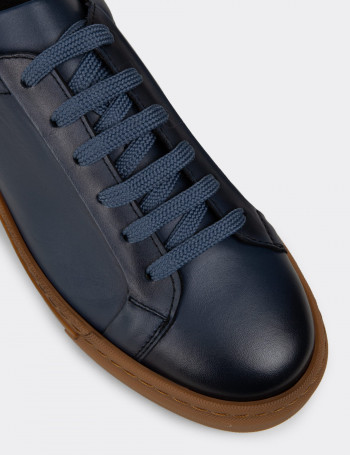 Erkek Mavi Hakiki Deri Sneaker Ayakkabı - 02018MMVIC01