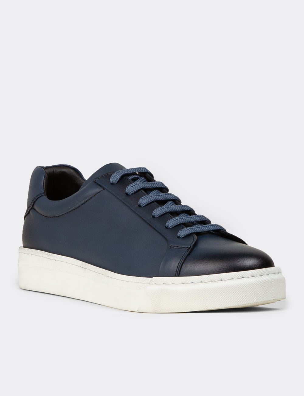 Erkek Hakiki Deri Mavi Sneaker Ayakkabı - 02018MMVIC02