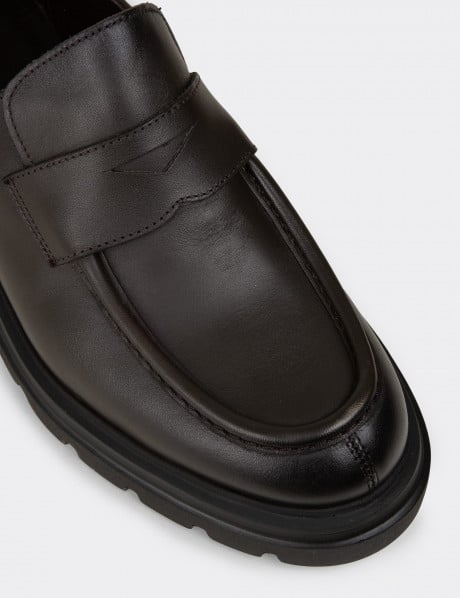 Erkek Hakiki Deri Haki Loafer Ayakkabı