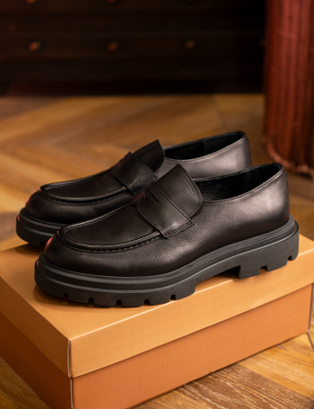 Hakiki Deri Siyah Erkek Loafer Ayakkabı - 01980MSYHE01