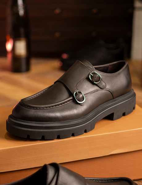 Erkek Hakiki Deri Haki Çift Tokalı Günlük Ayakkabı