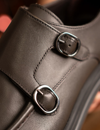 Erkek Hakiki Deri Haki Çift Tokalı Günlük Ayakkabı - 02008MHAKE01