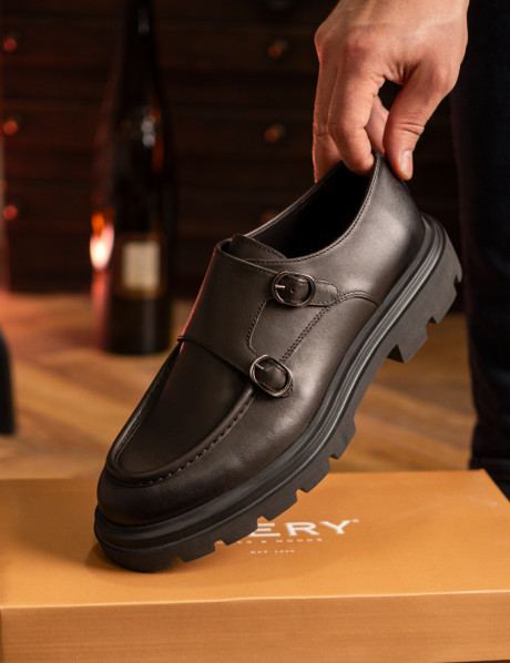 Erkek Hakiki Deri Haki Çift Tokalı Günlük Ayakkabı