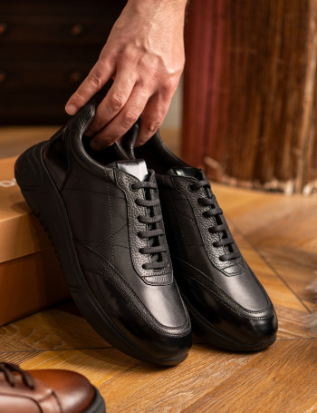 Hakiki Deri Siyah Erkek Sneaker Ayakkabı