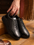 Hakiki Deri Siyah Erkek Sneaker Ayakkabı