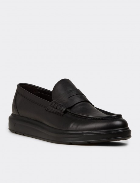 Erkek Hakiki Deri Siyah Loafer Ayakkabı
