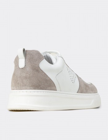 Erkek Hakiki Deri Beyaz Sneaker Ayakkabı - 02014MBYZC01
