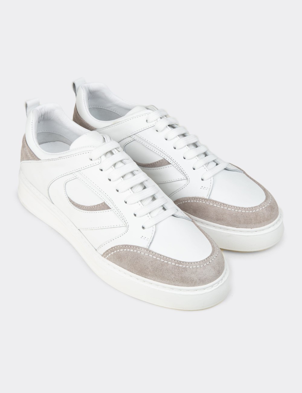 Erkek Hakiki Deri Beyaz Sneaker Ayakkabı - 02012MBYZE01