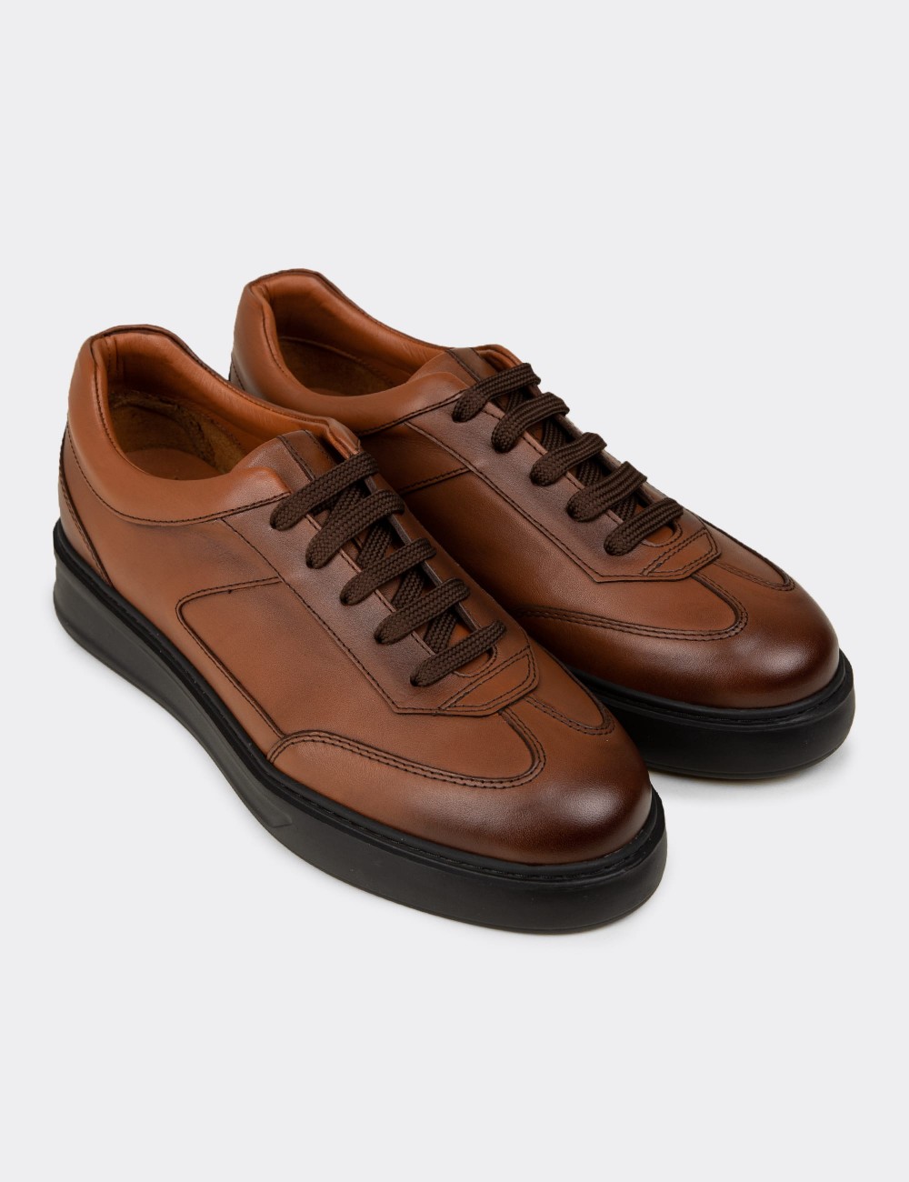 Erkek Hakiki Deri Taba Renk Sneaker Ayakkabı - 02015MTBAE01